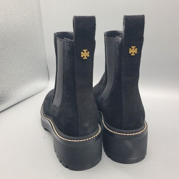 TORY BURCH Chelsea women boots black leather Suede lug sole size 6.5 New $378 - Picture 5 of 10
